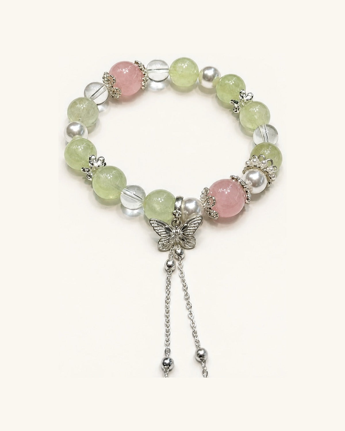 Spring Butterfly – Prehnite & Rose Quartz Bracelet
