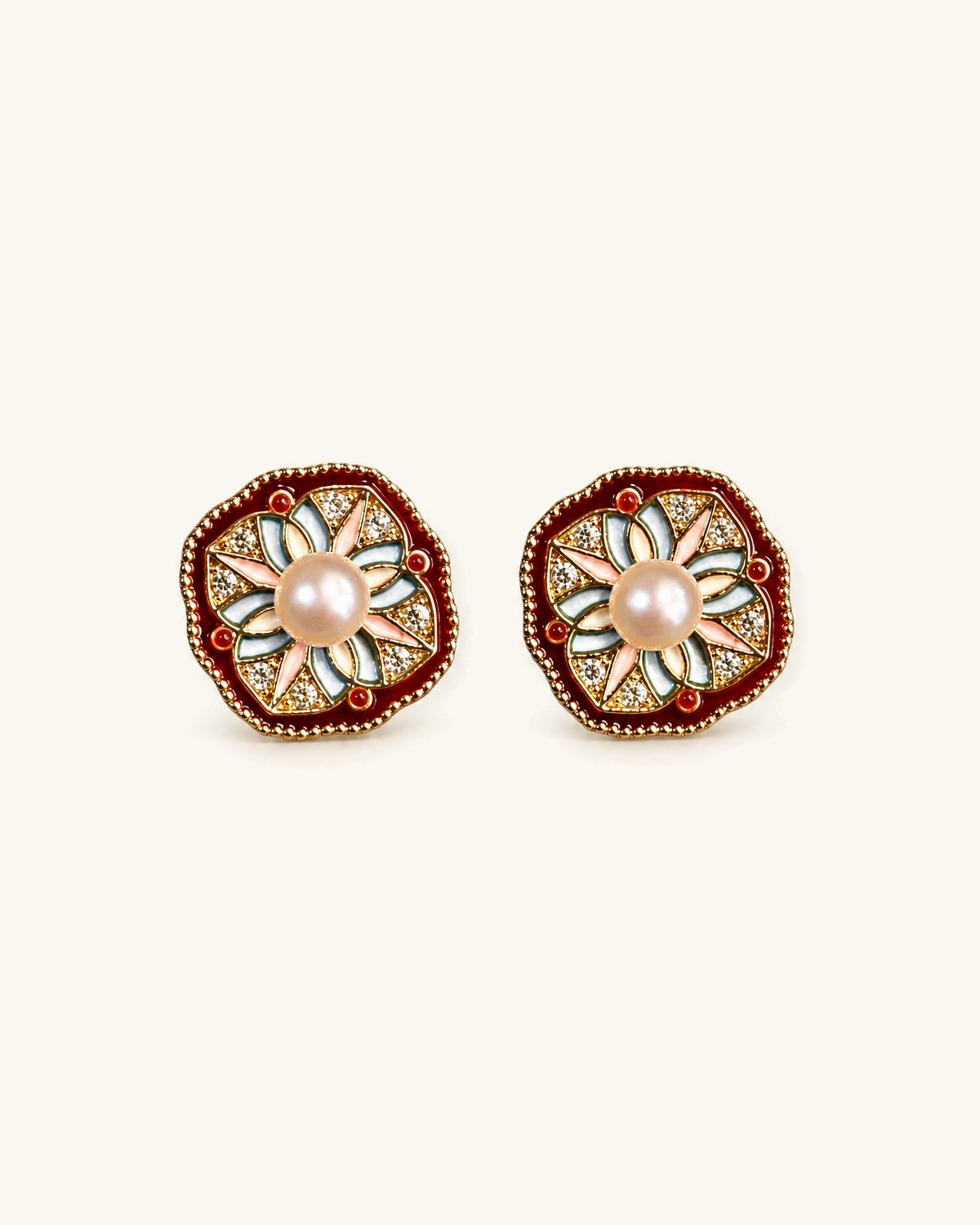 Painted Garden Enamel Pearl Studs
