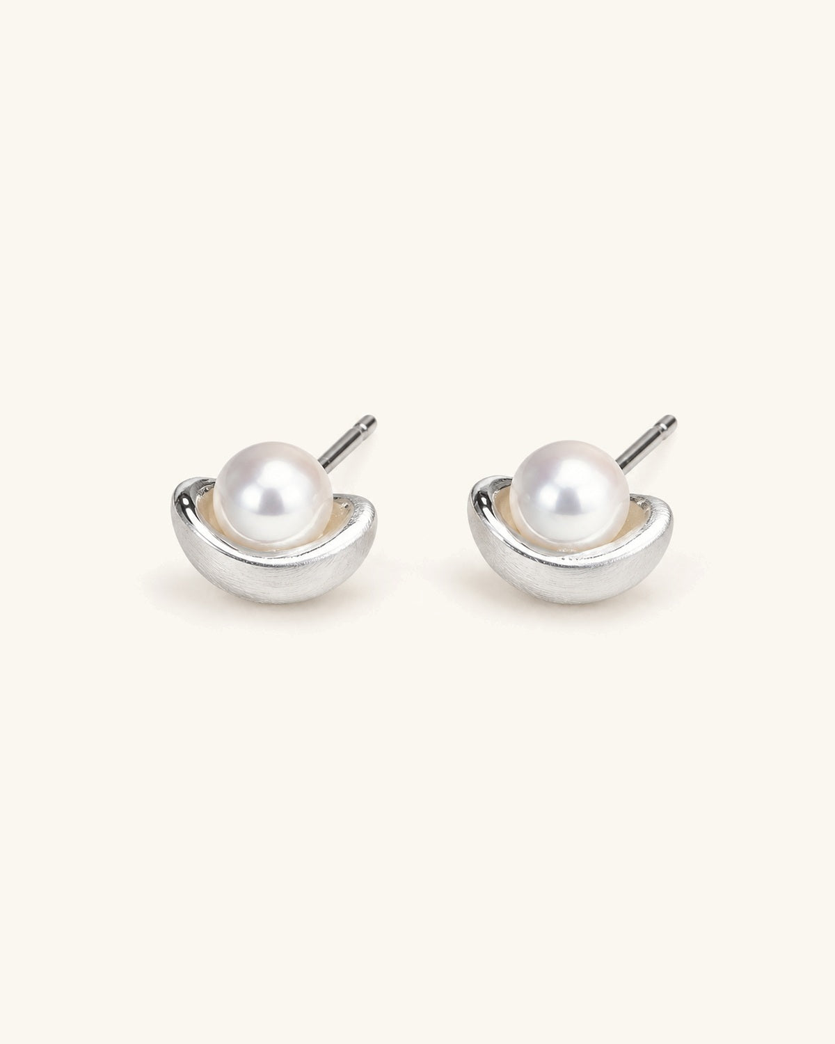 Brushed Ingot Pearl Studs