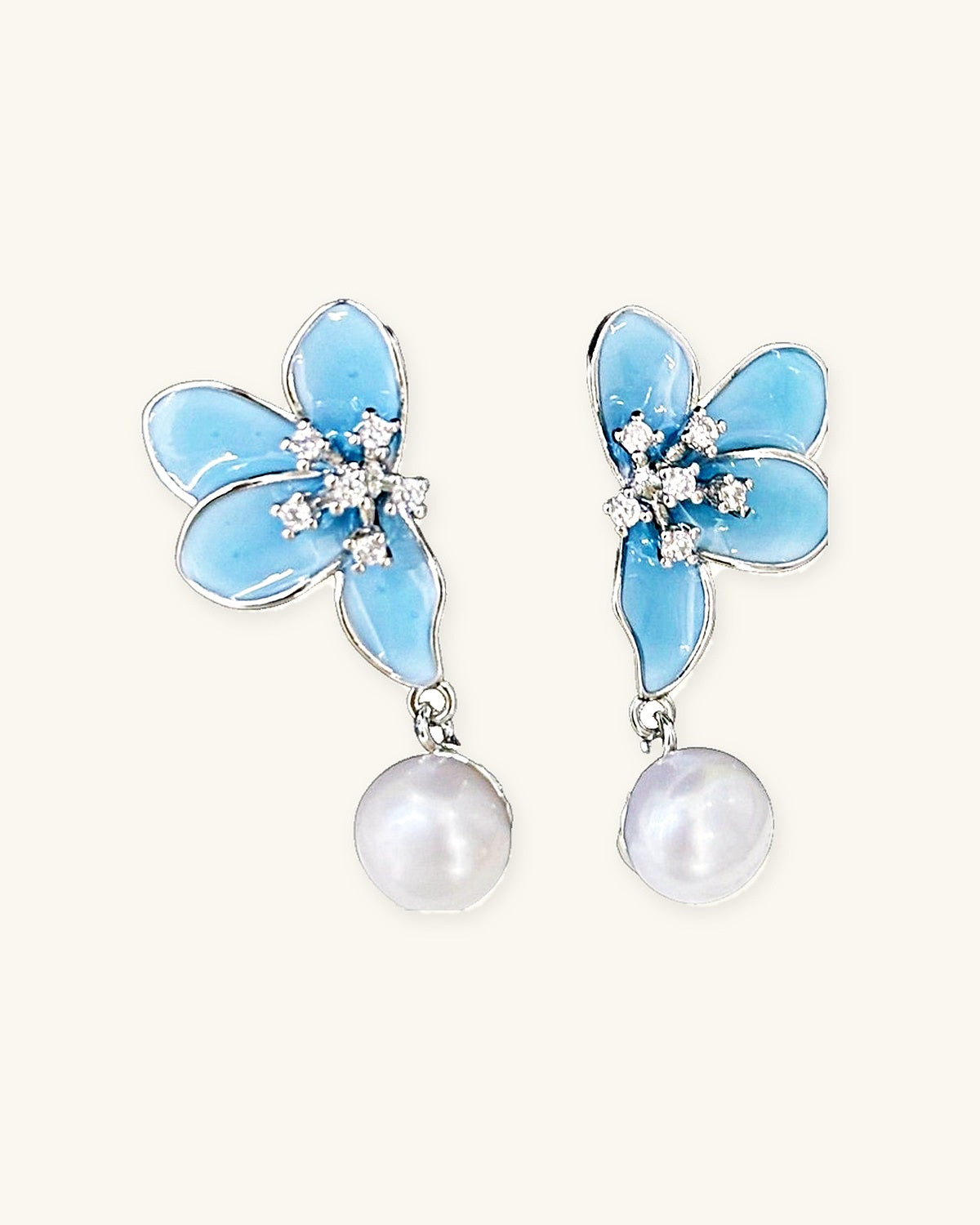 Blue Petal Freshwater Pearl Stud Earrings – Lightweight — additional view